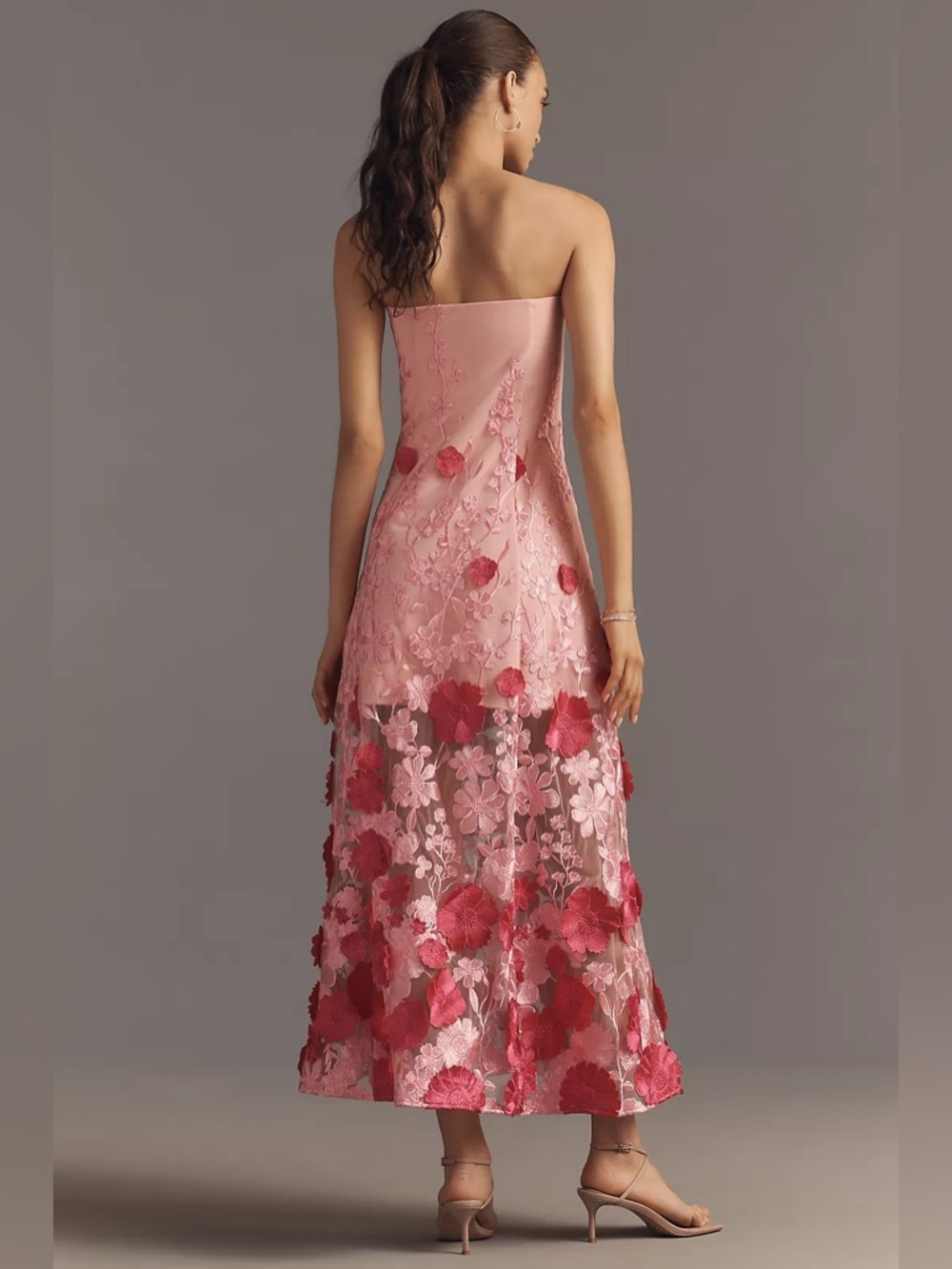 NWT Anthropologie Endless Rose Strapless Floral Appliqué Maxi Dress - Picture 2 of 10